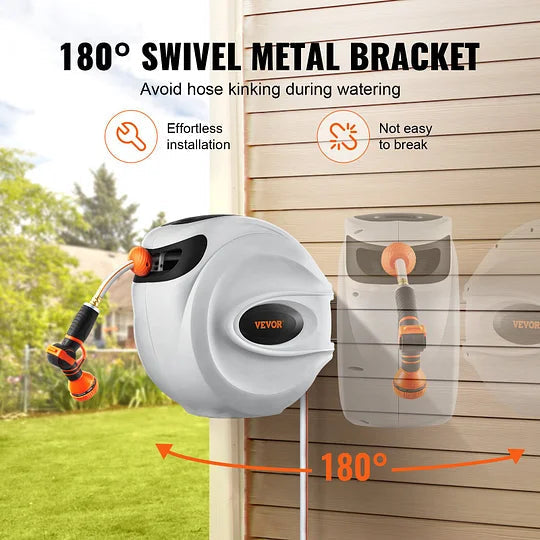 🌿 Smart Wall Hose Reel – Swivels for Easy Watering!