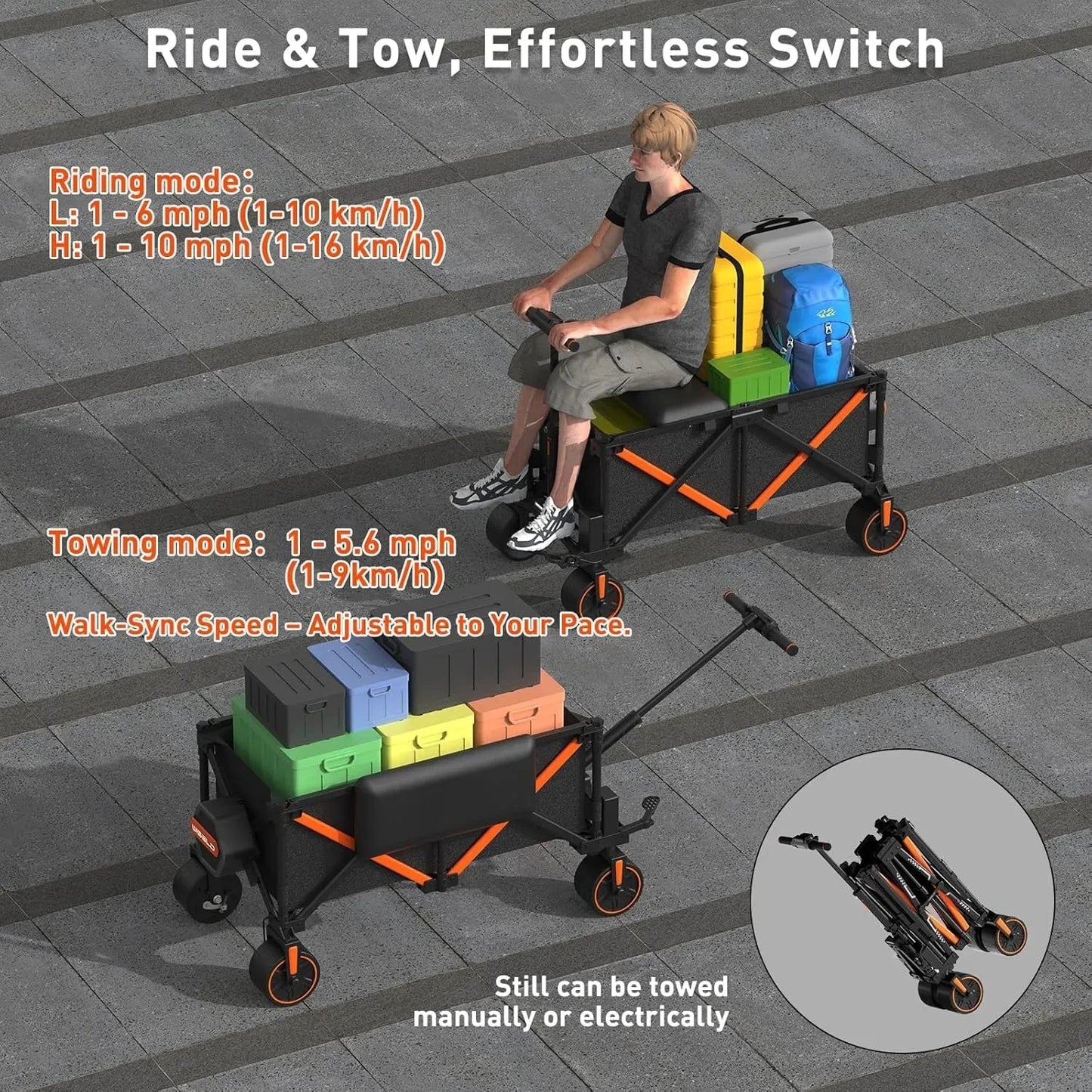 🚗 Foldable Electric Wagon with Seat – Ride or Tow in Comfort